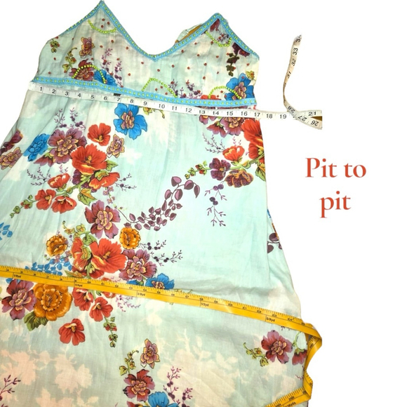 Geeta of India Cotton Cami Boho Sun Dress, Free Size., Blue Multi Floral - Picture 6 of 12